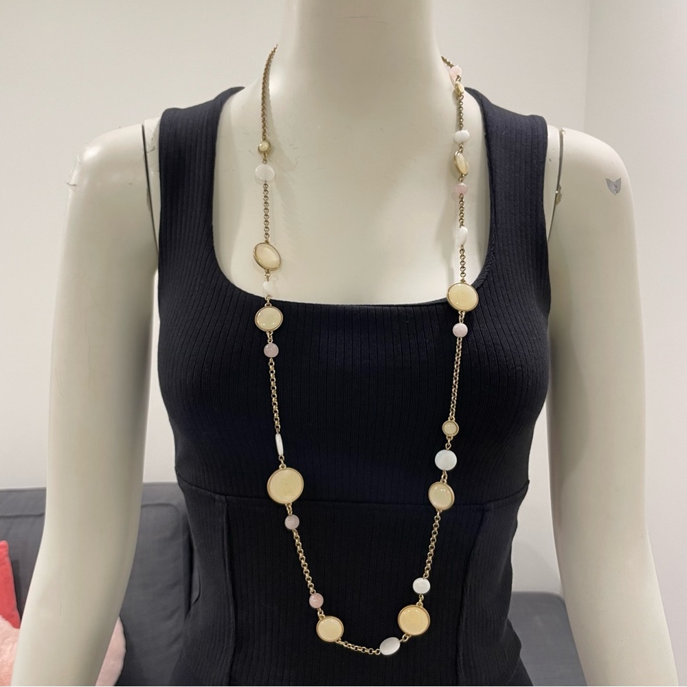 NWT LIA SOPHIA Gold Tone Necklace with Pearly White, Blush Pink, and Soft Yellow
